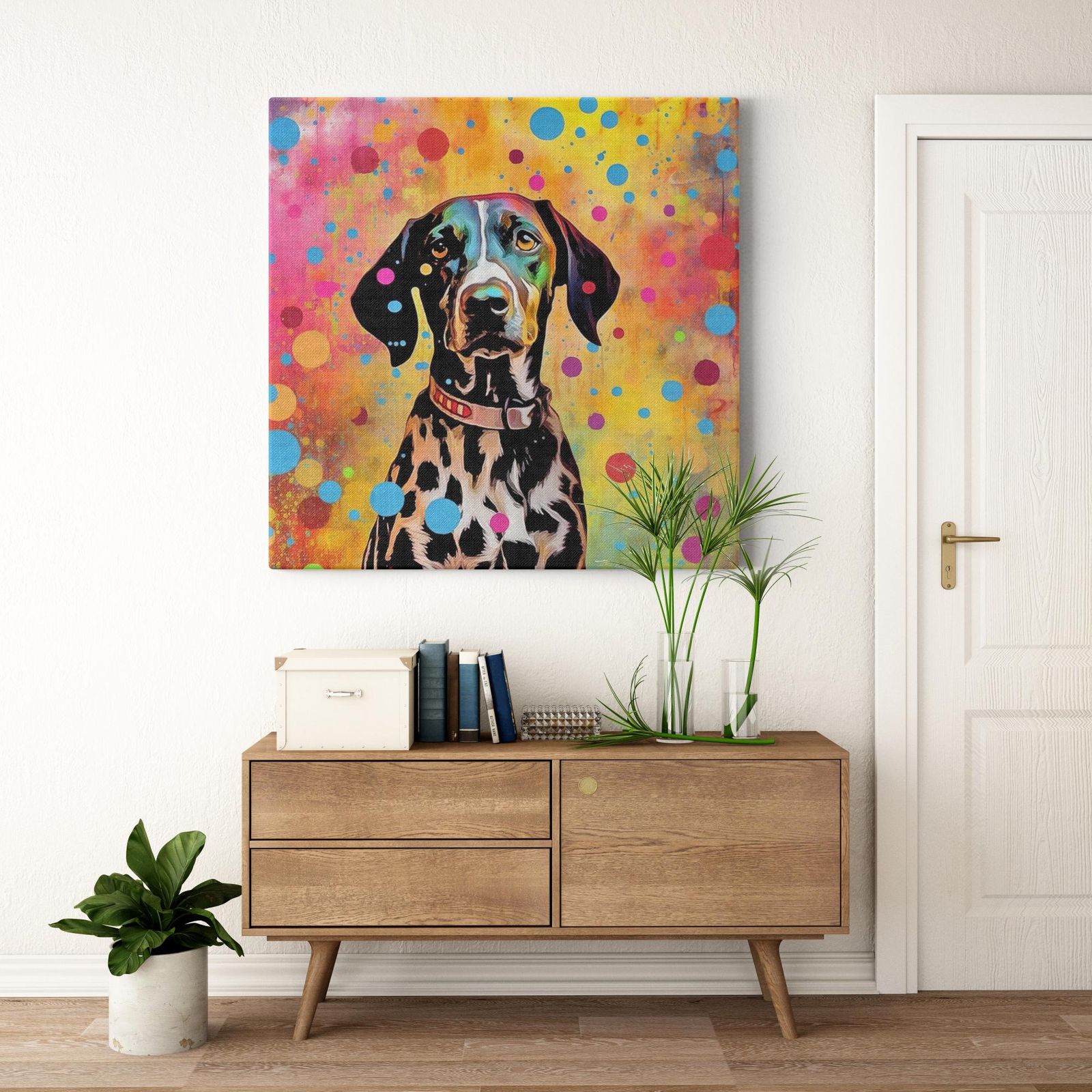 Spotted Charm artwork detail - colorful pet portrait art wall art