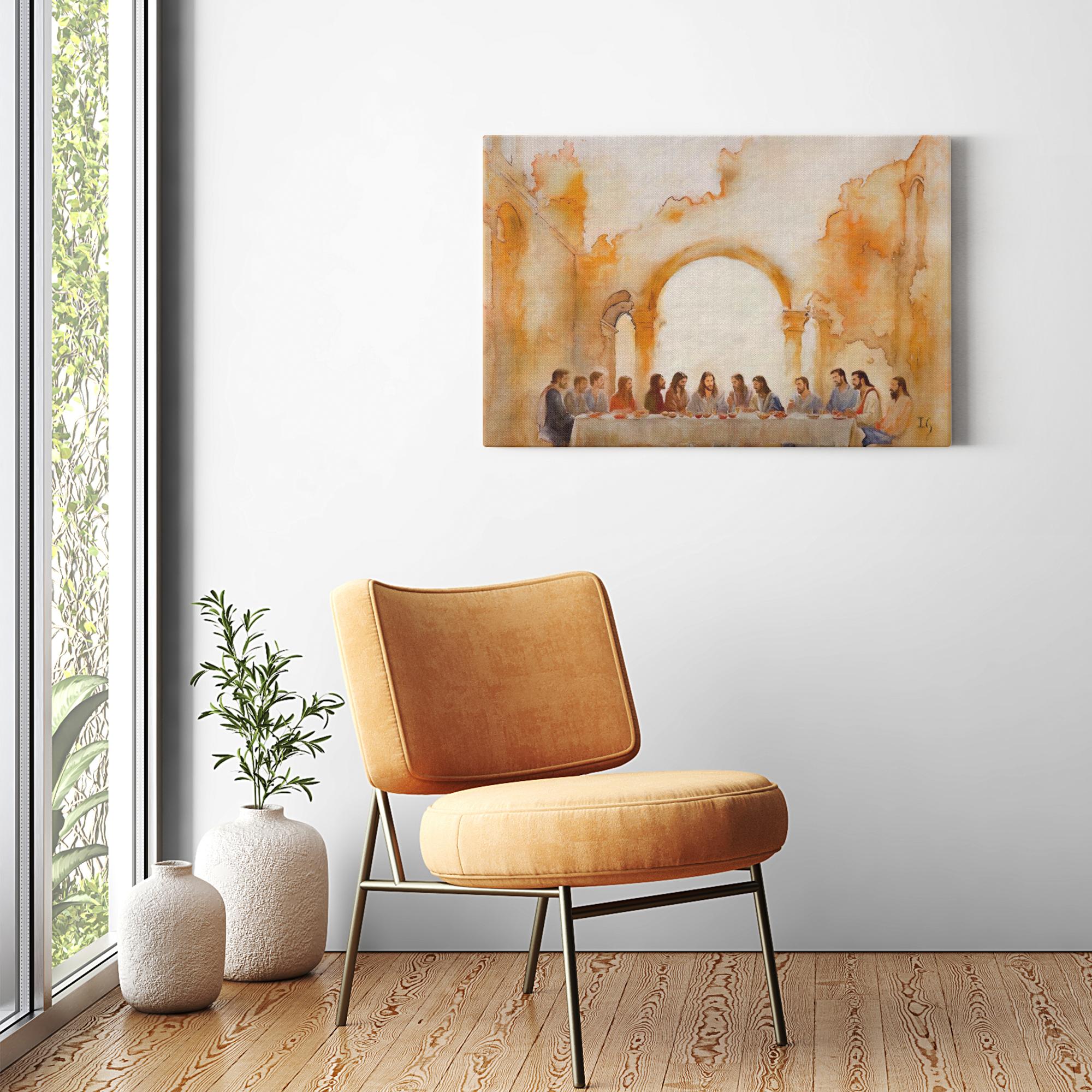 Last Supper Landscape artwork detail - smiling Jesus painting wall art