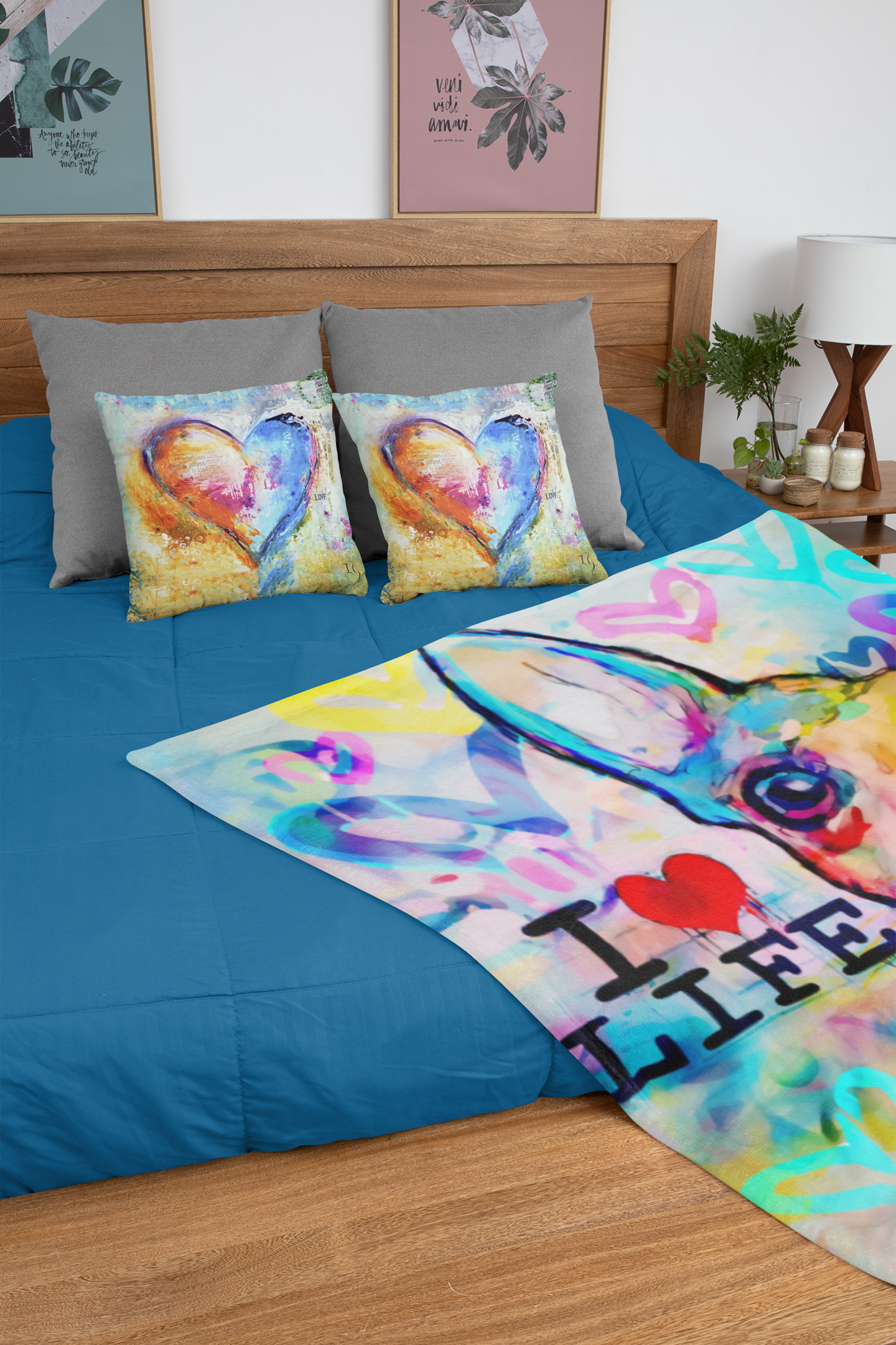 Ay Chihuahua Minky Blankets canvas print in room setting - christian blanket by Ivan Guaderrama