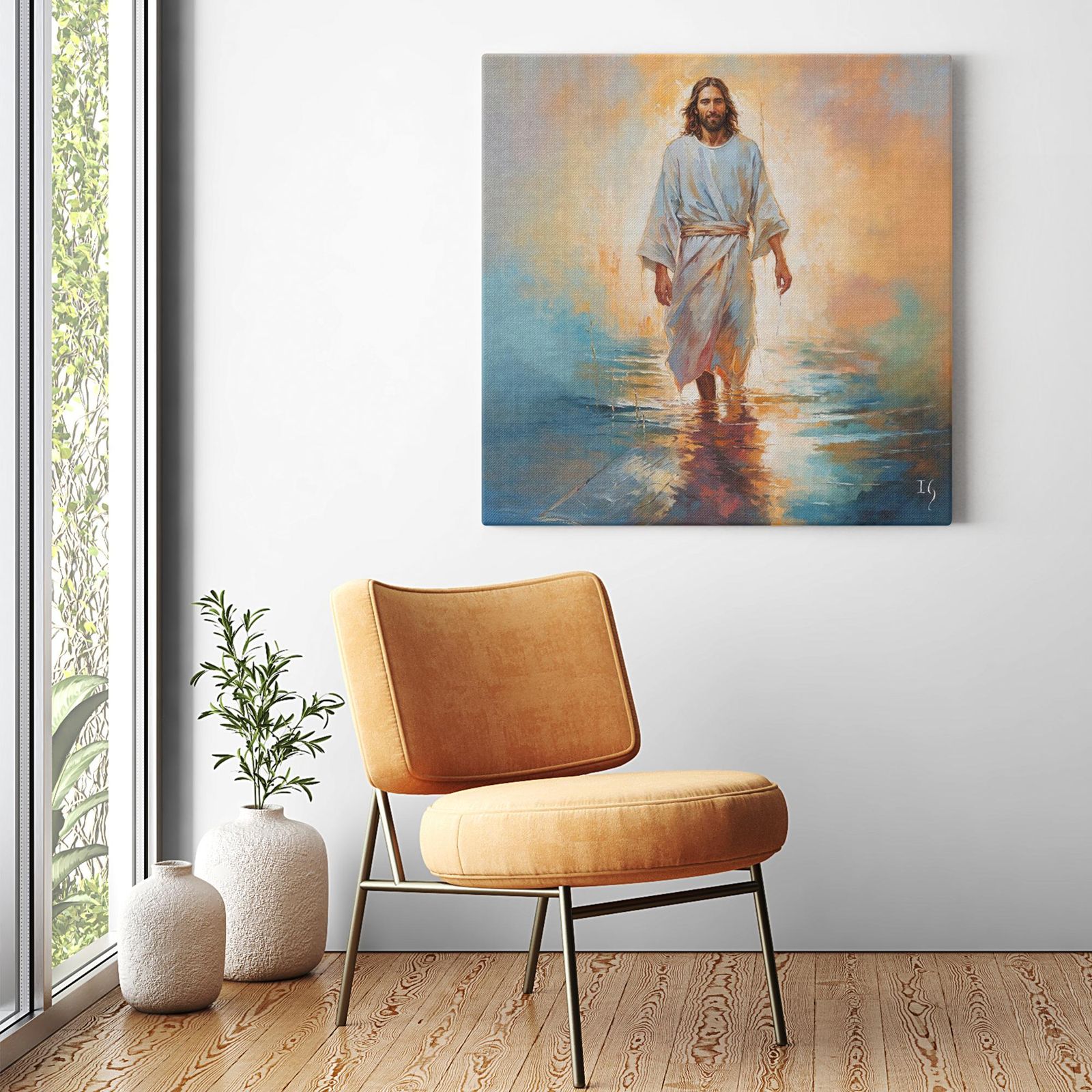 Harbor of Hope artwork detail - smiling Jesus painting wall art