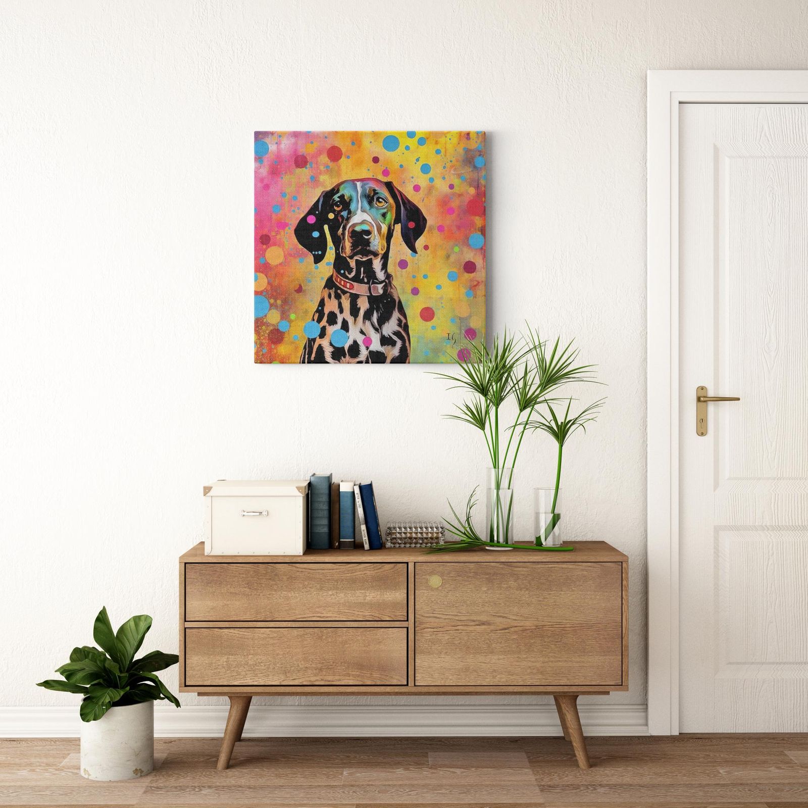 Spotted Charm artwork detail - colorful pet portrait art wall art