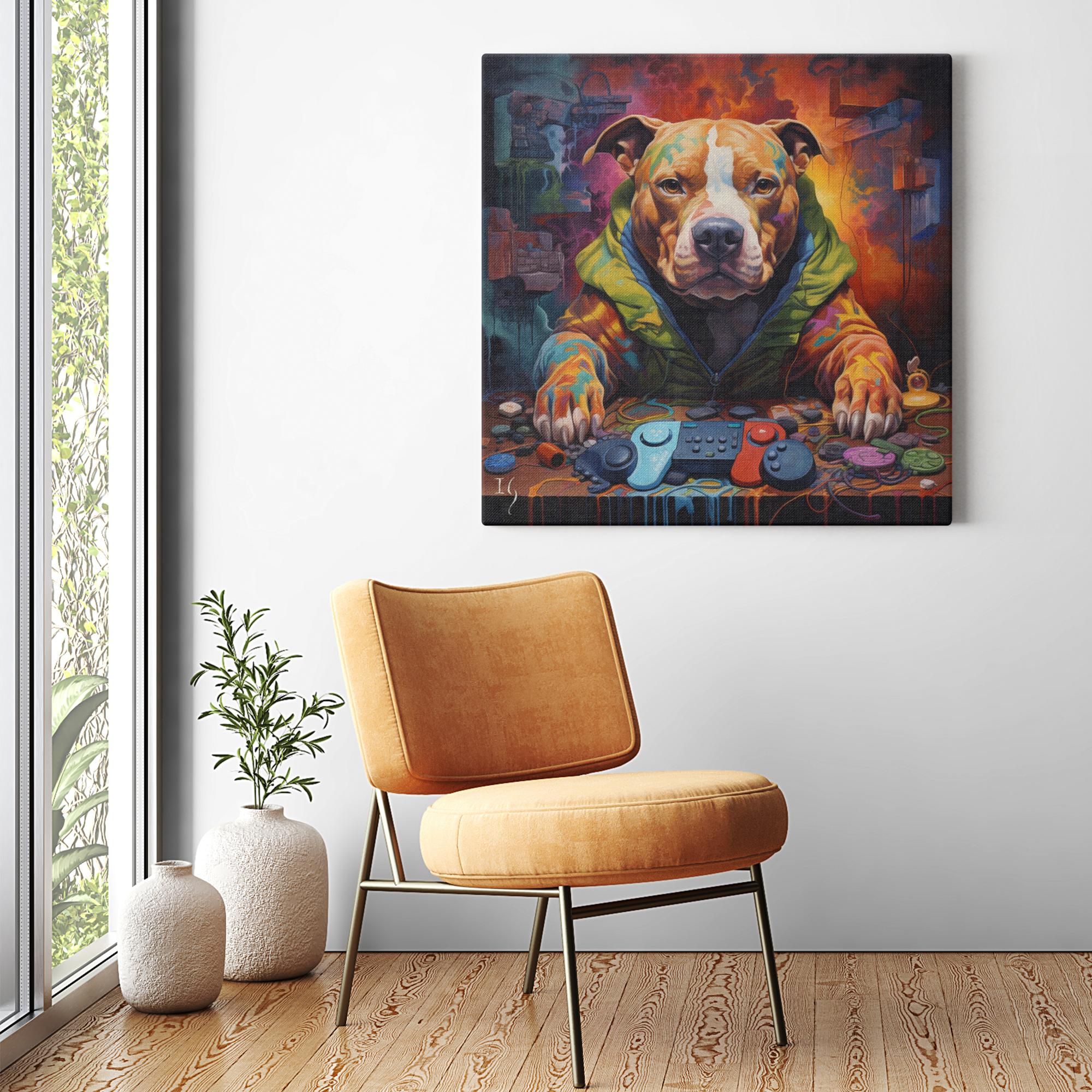 Techno-Artistic Canine artwork detail - colorful pet portrait art wall art