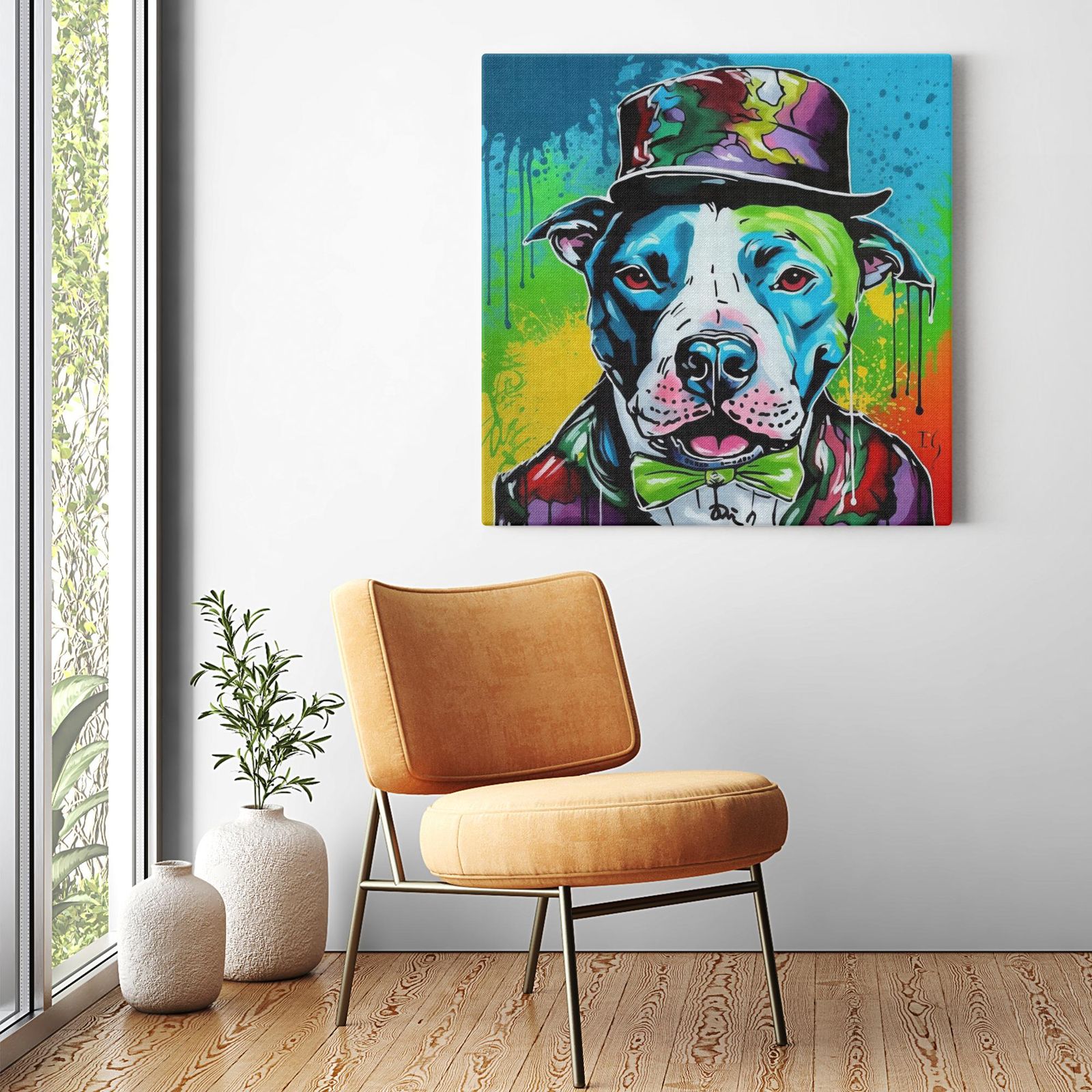 Charming Rainbow Pitbull artwork detail - colorful pet portrait art wall art