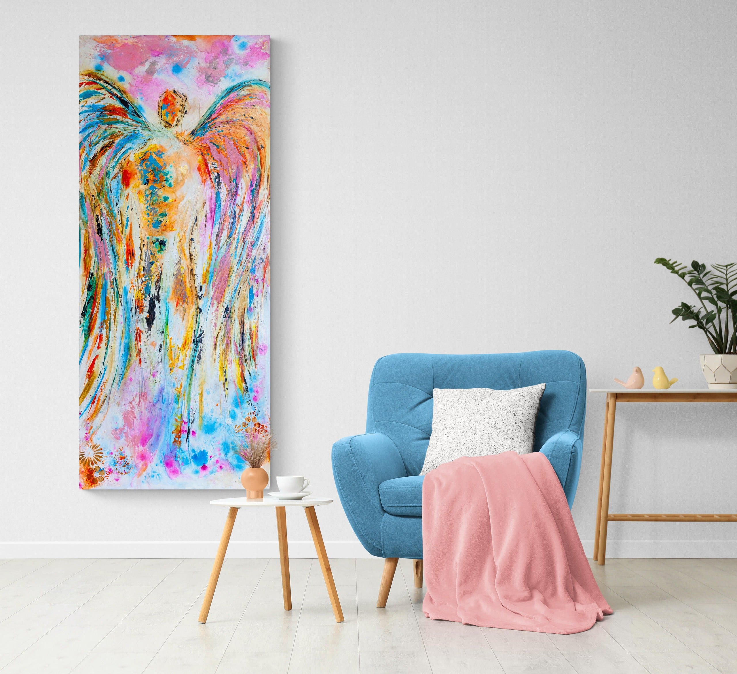 BLESS YOUR HEART canvas print in room setting - angel painting by Ivan Guaderrama