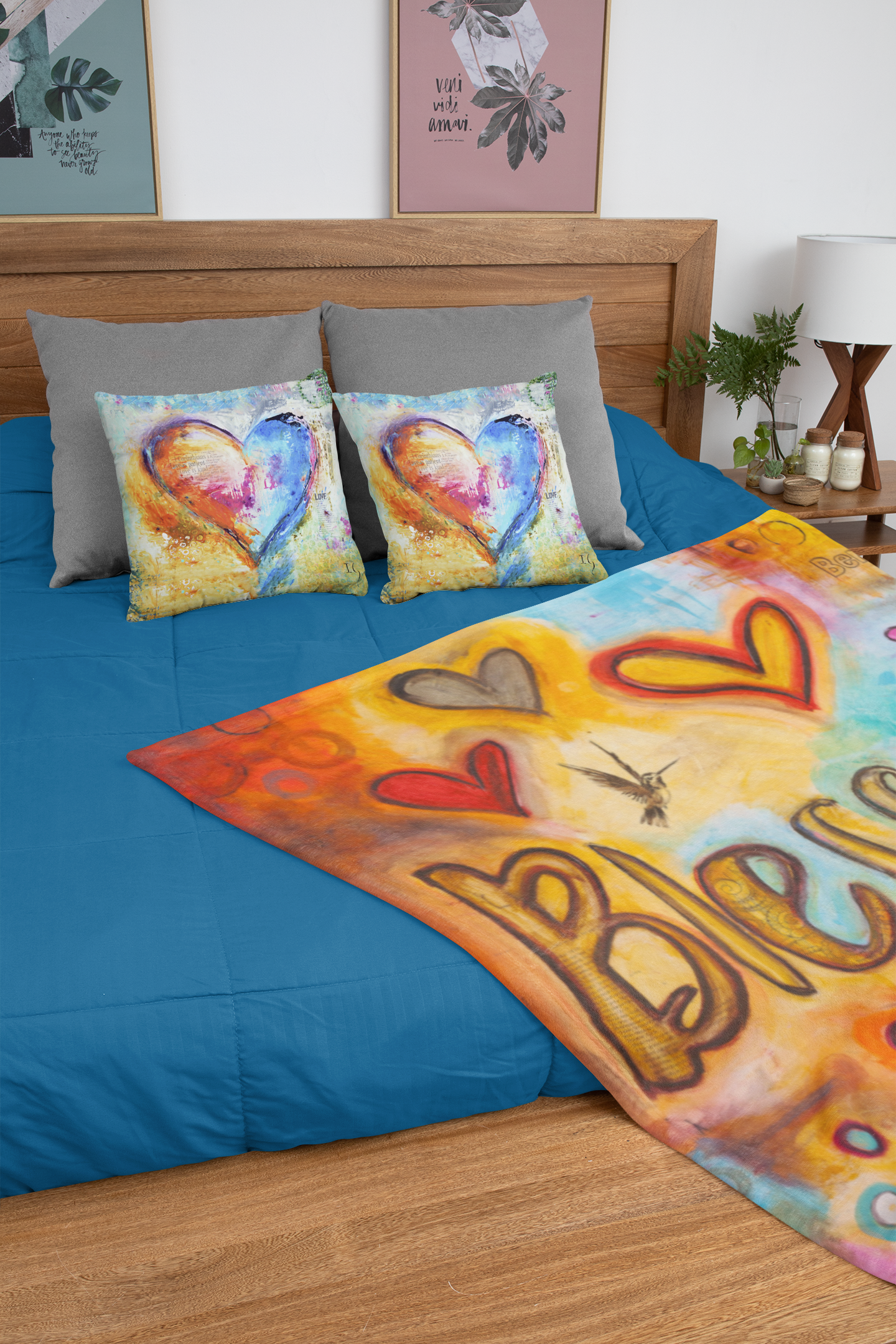 Blessed Minky Blankets canvas print in room setting - christian blanket by Ivan Guaderrama
