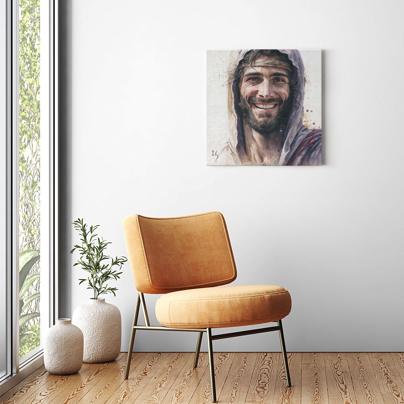 Jesus- Smiling Salvation artwork detail - smiling Jesus painting wall art