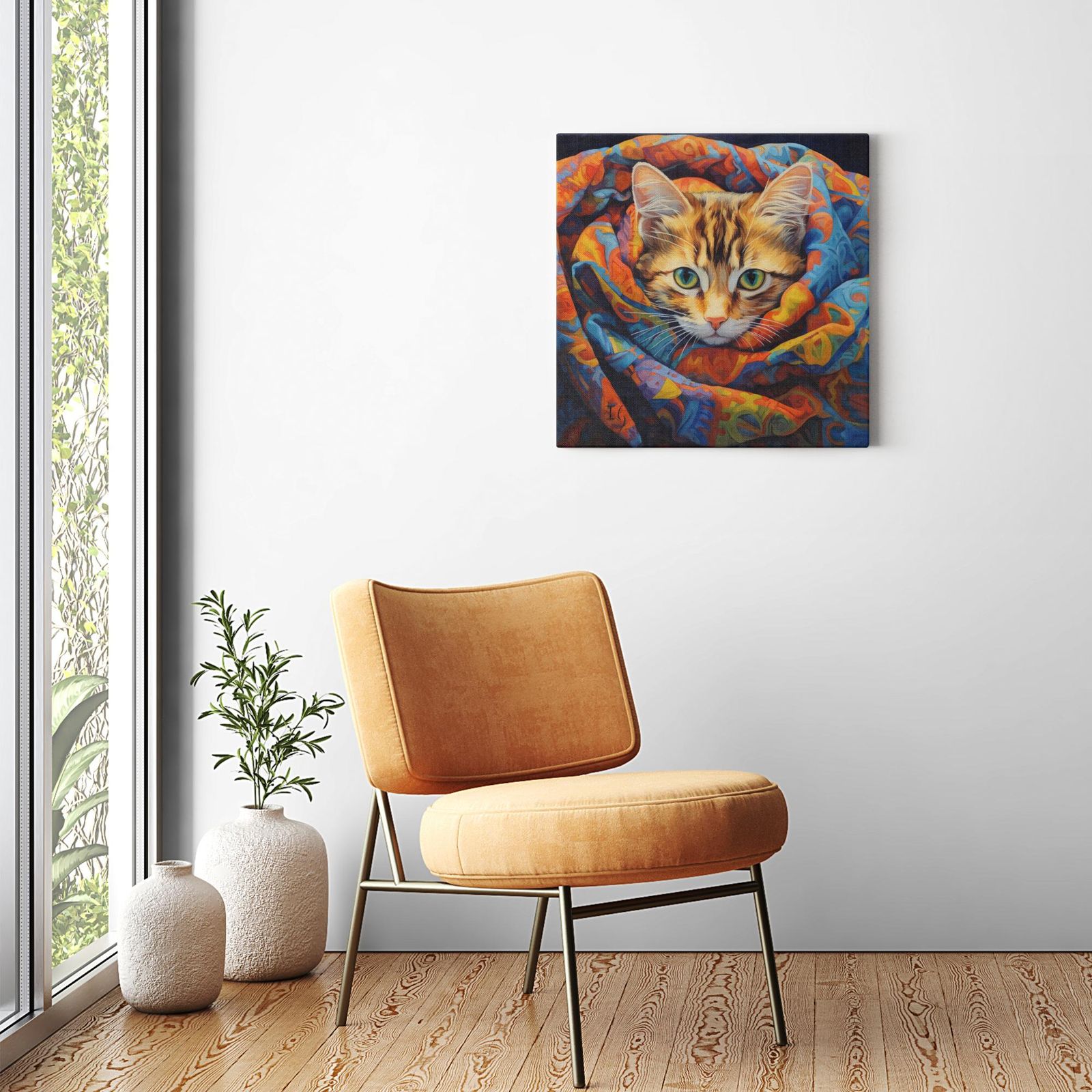 Whiskers & Wonders artwork detail - colorful pet portrait art wall art