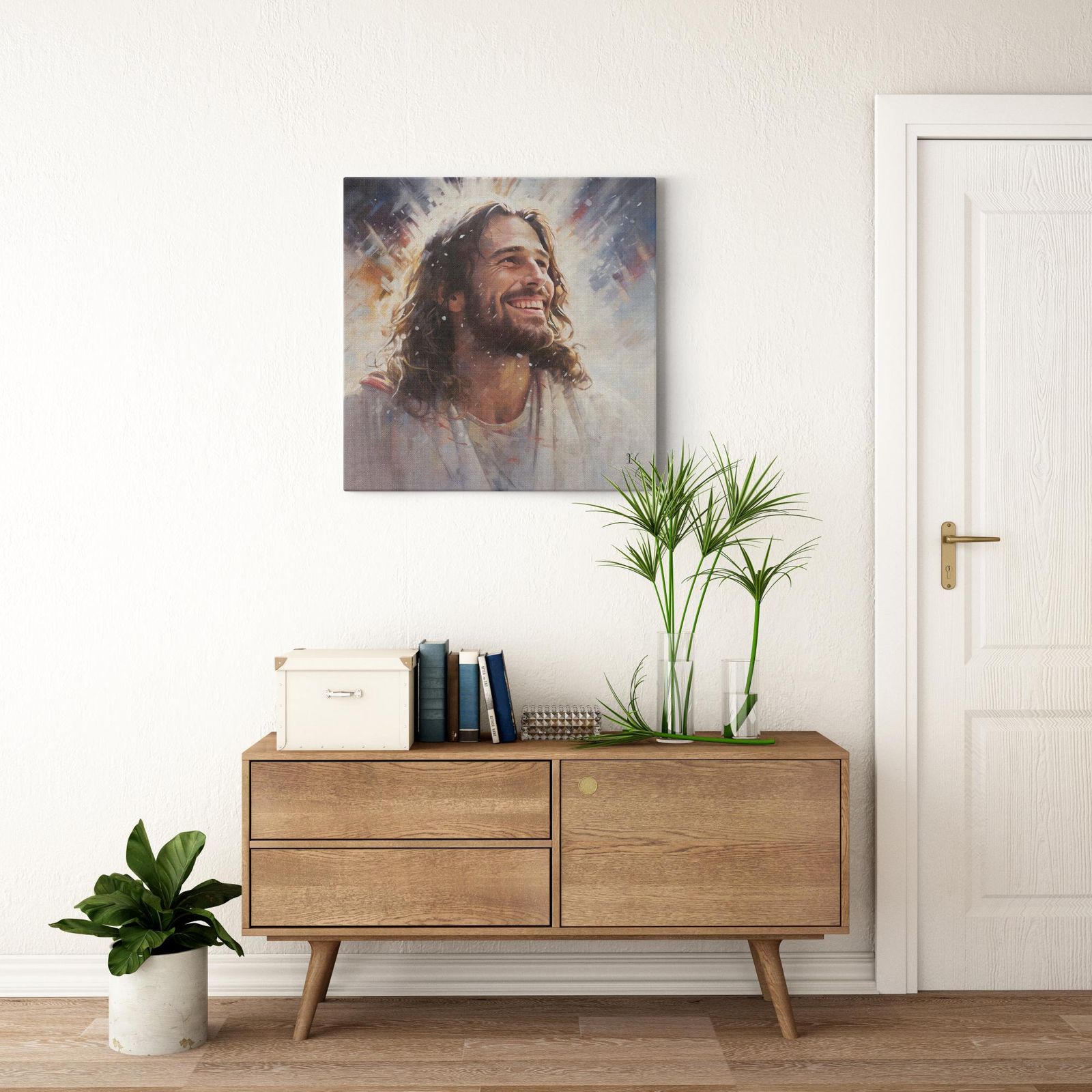 Serene Smile of Jesus artwork detail - smiling Jesus painting wall art