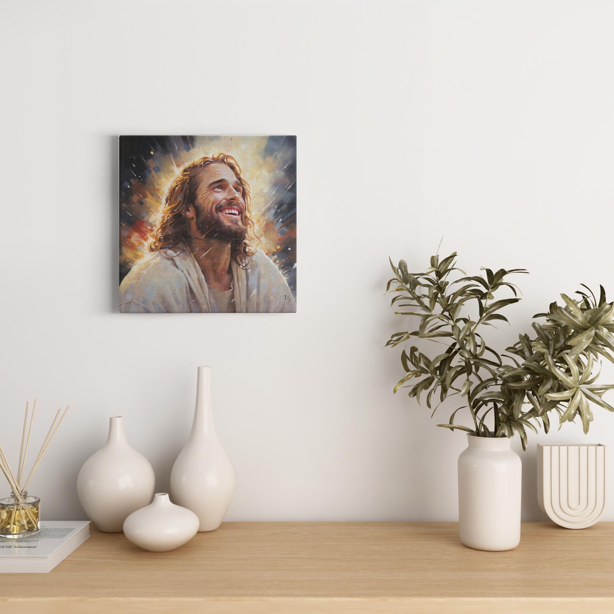 Jesus - Radiant Embrace artwork detail - smiling Jesus painting wall art