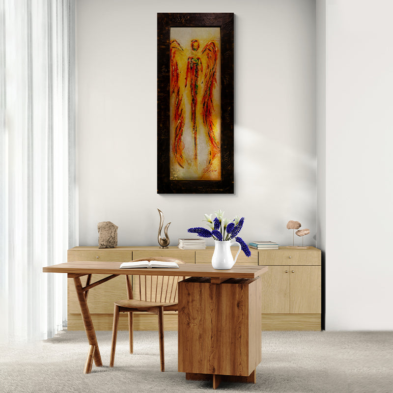 Celestial Guardian canvas print in room setting - angel painting by Ivan Guaderrama