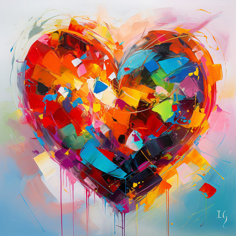 Abstract heart art with a vibrant spectrum of colors, expressing passionate harmony, suitable for lively home decor.