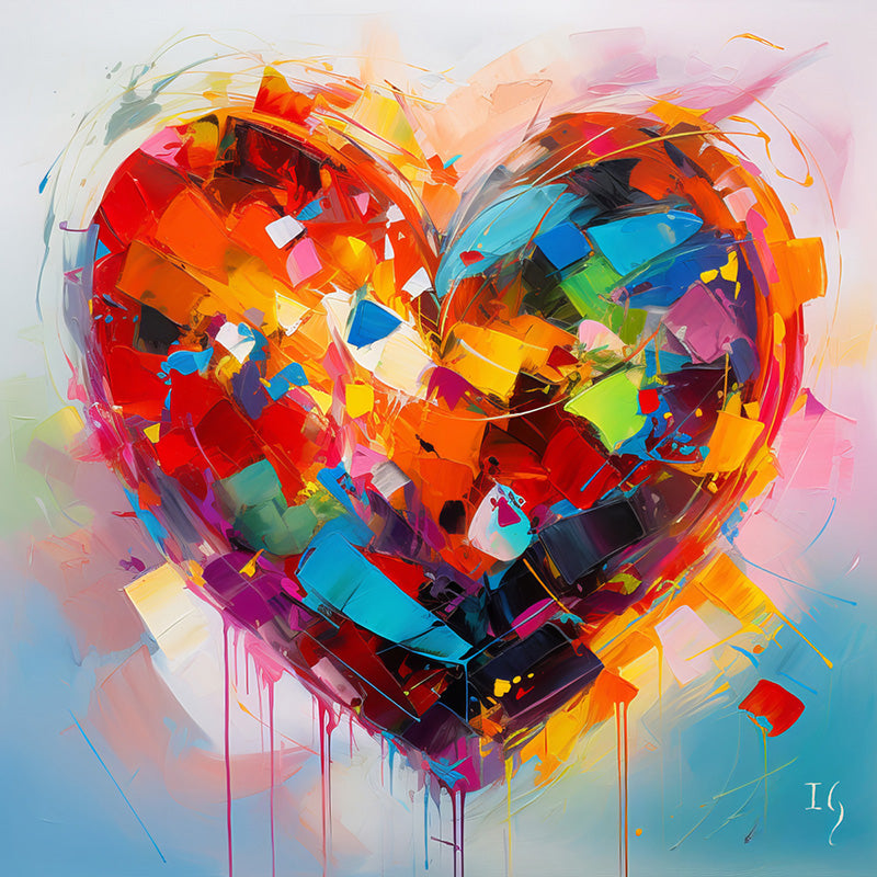 Abstract heart art with a vibrant spectrum of colors, expressing passionate harmony, suitable for lively home decor.