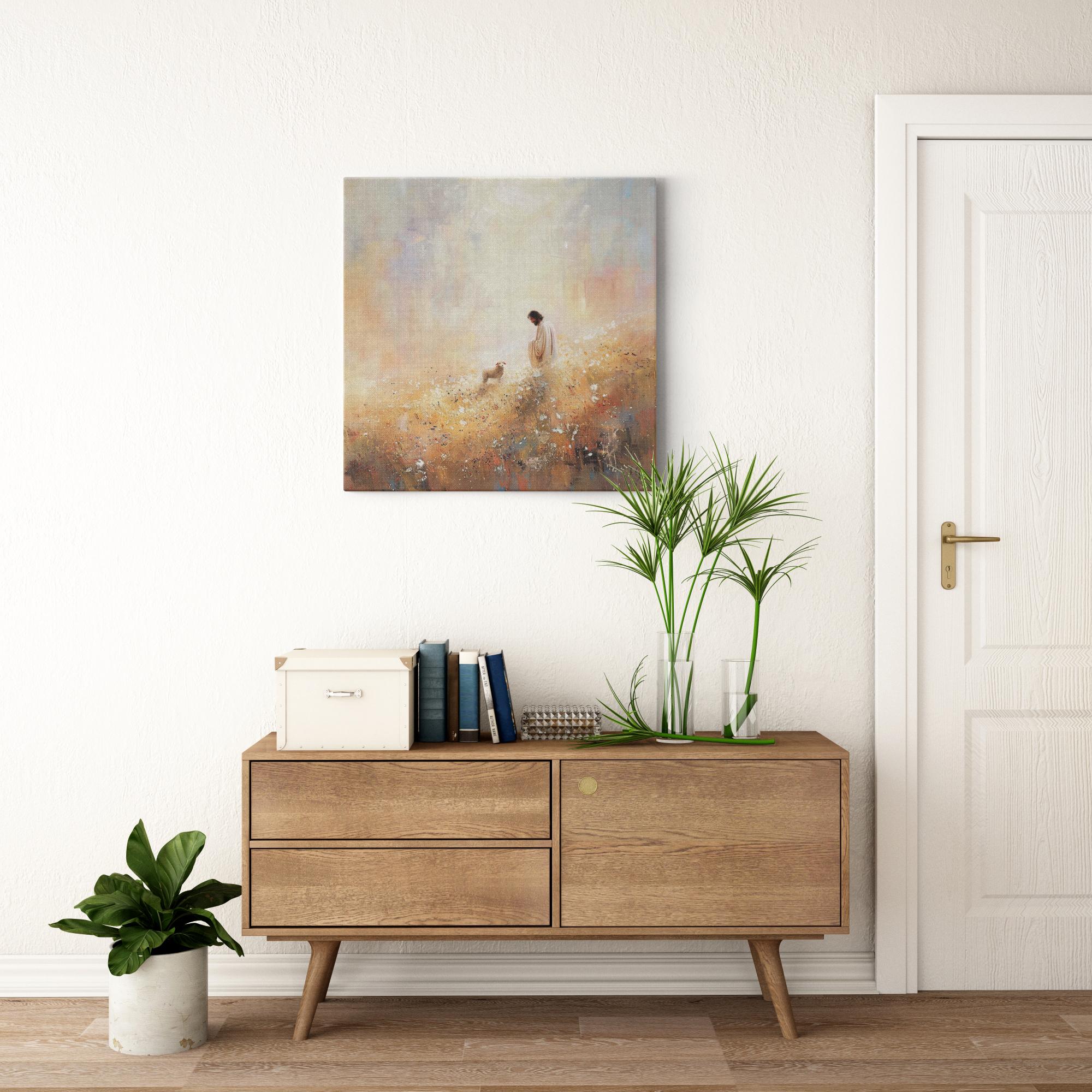 The Shepherd's Presence artwork detail - smiling Jesus painting wall art