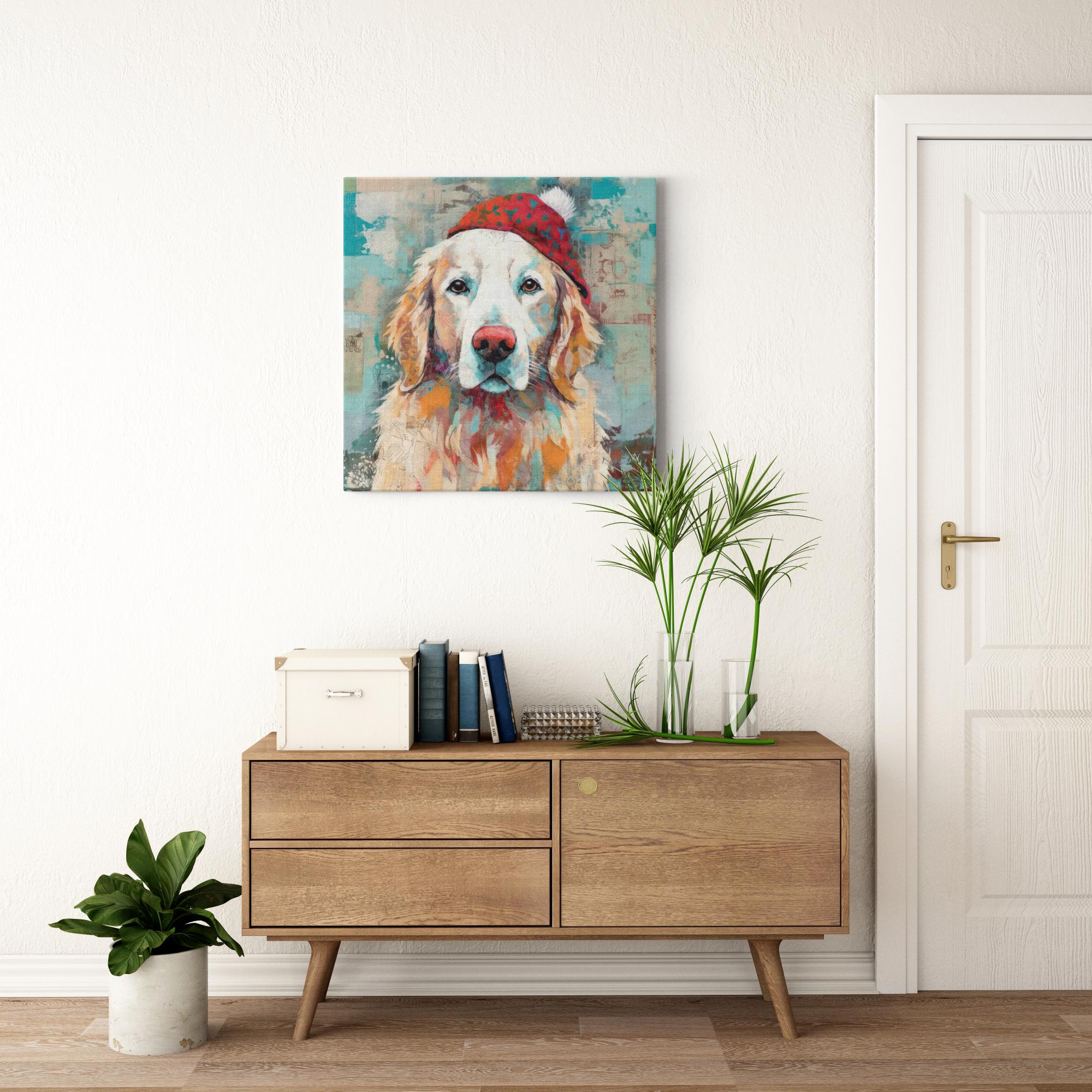 Golden Wonder with a Dash of Red artwork detail - colorful pet portrait art wall art