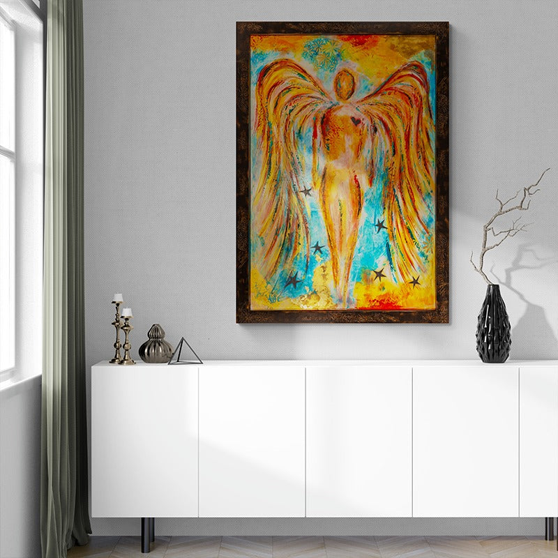 Divine Strength in Color canvas print in room setting - angel painting by Ivan Guaderrama