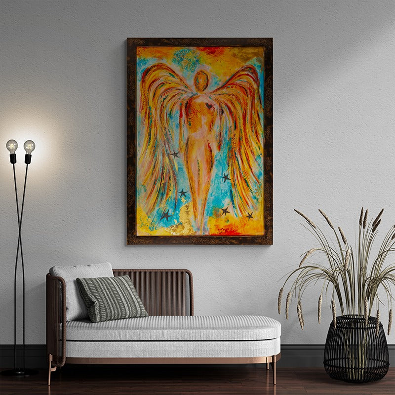 Divine Strength in Color canvas print in room setting - angel painting by Ivan Guaderrama