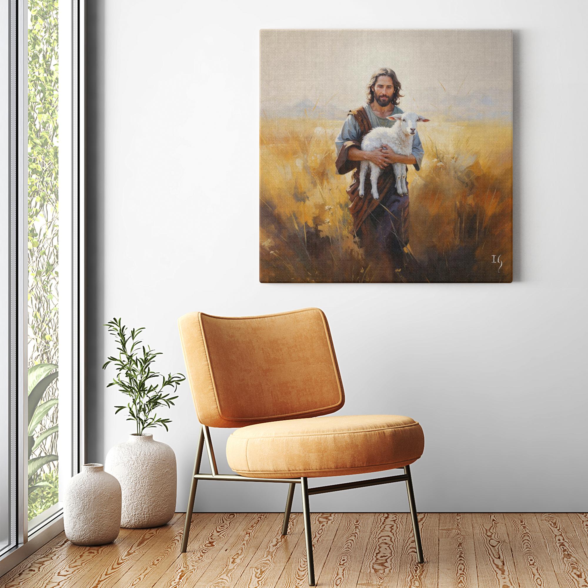 Pastoral Solace artwork detail - smiling Jesus painting wall art