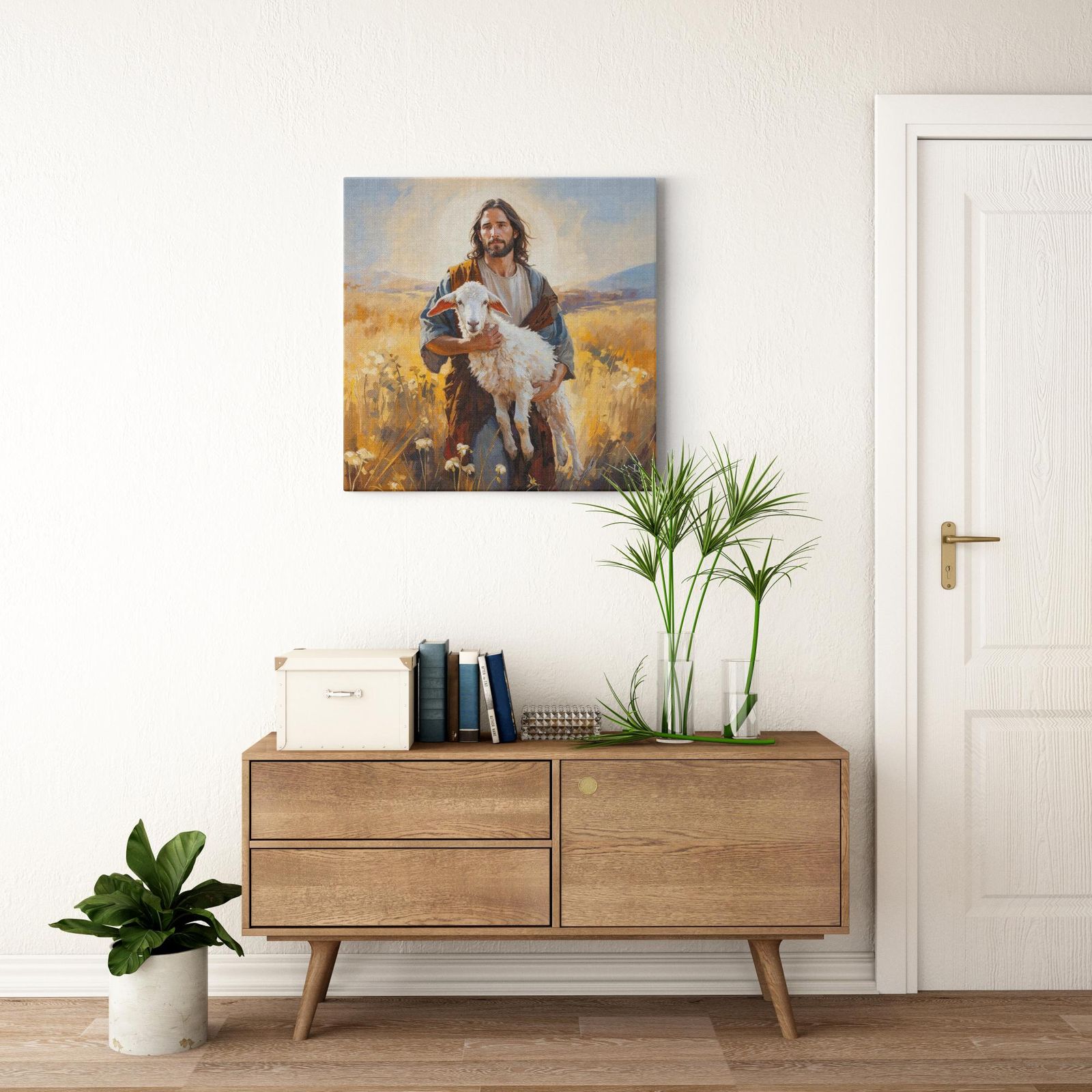 Jesus Embrace artwork detail - smiling Jesus painting wall art