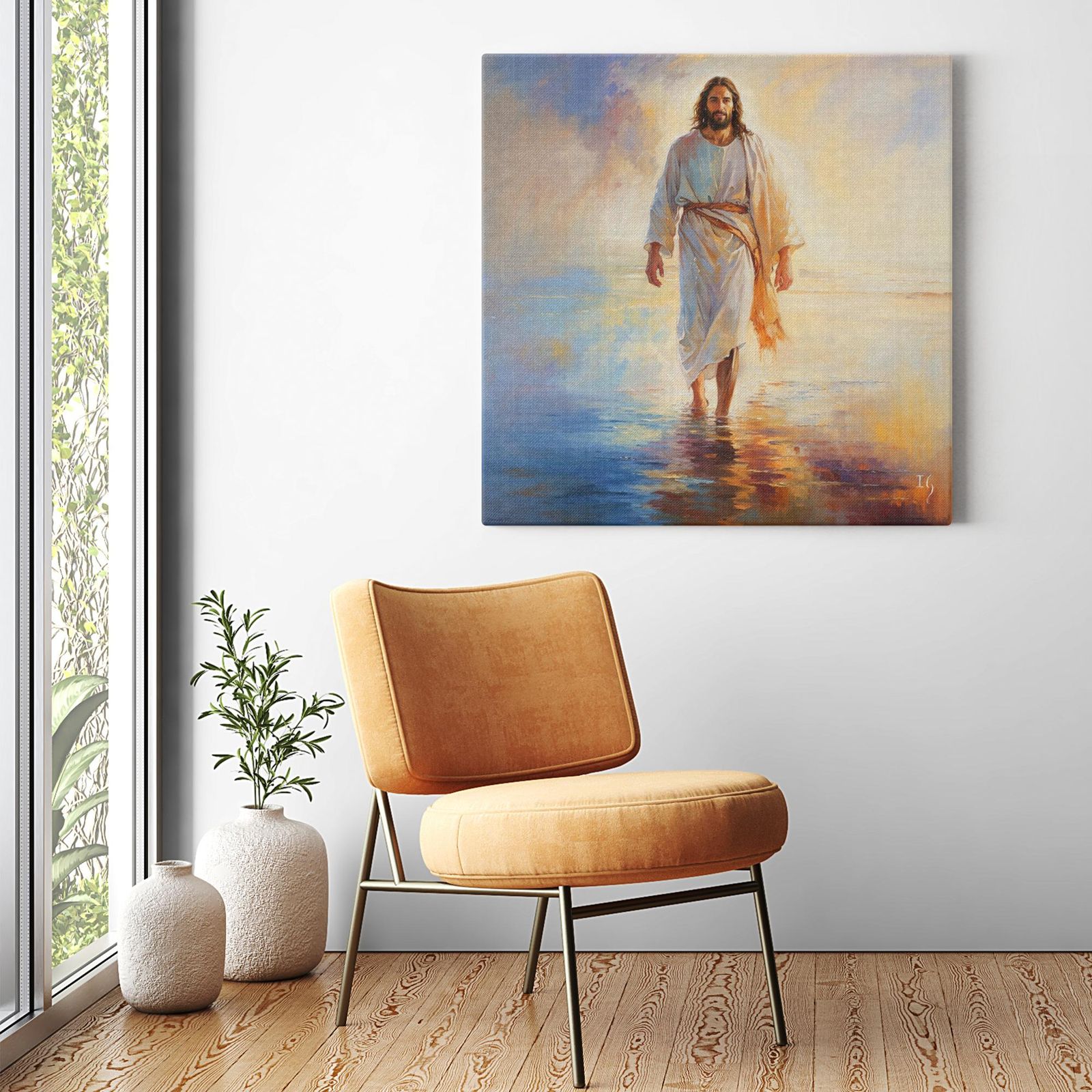 Reflections of Grace artwork detail - smiling Jesus painting wall art