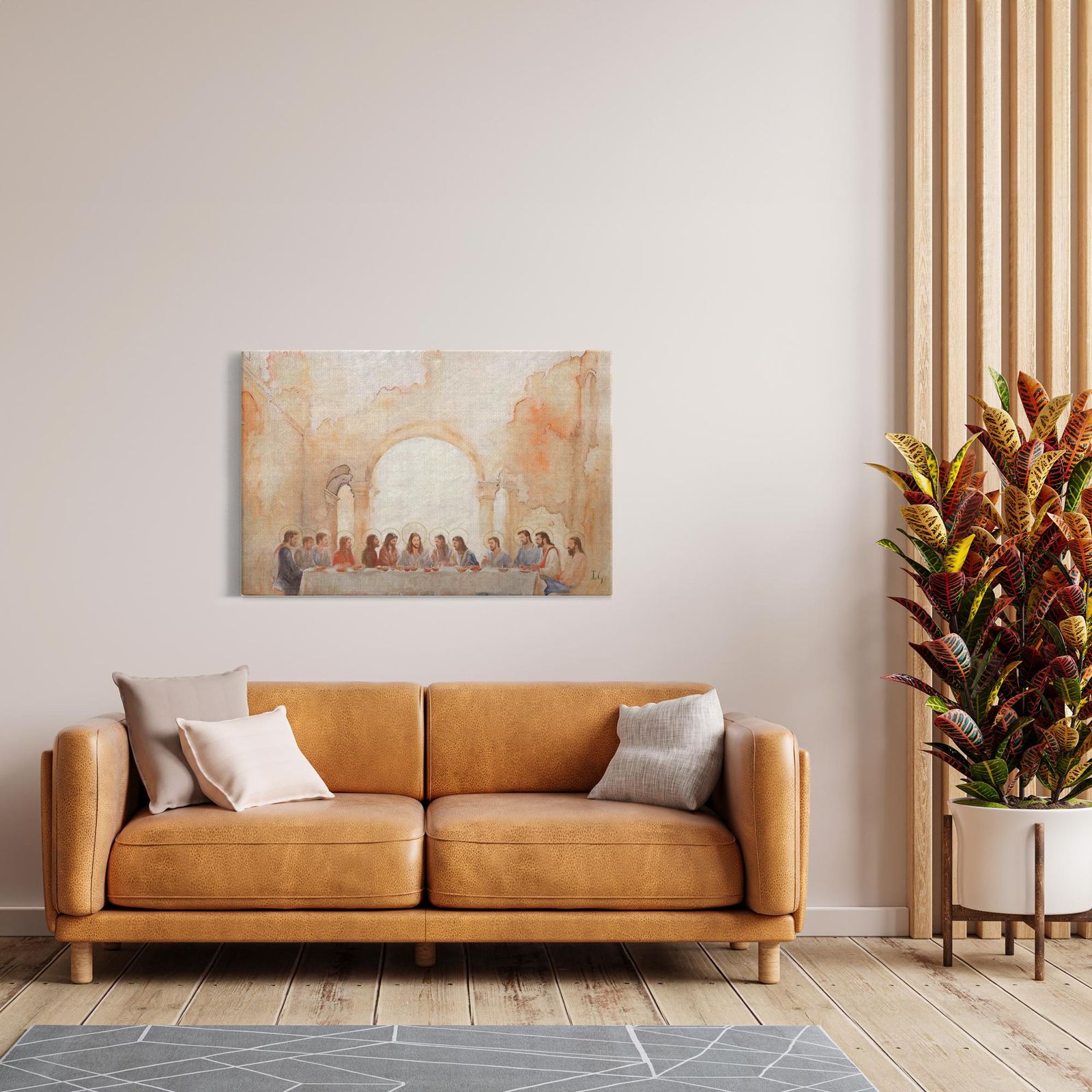 Last Supper Landscape - Celestial Light artwork detail - smiling Jesus painting wall art