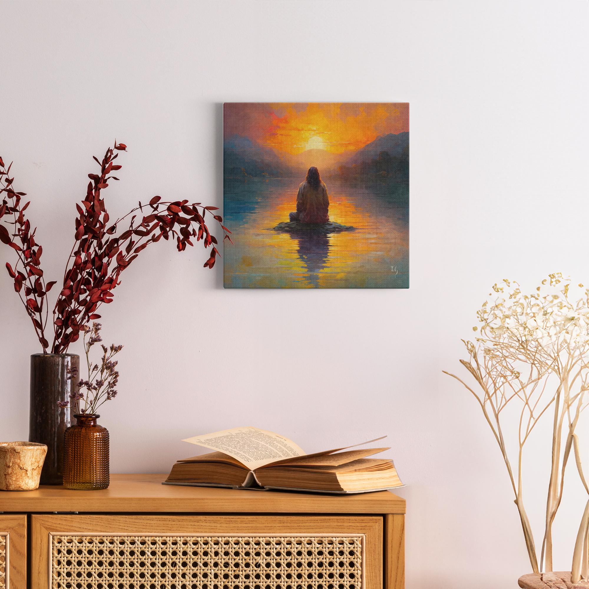 The Source of Peace and Serenity artwork detail - smiling Jesus painting wall art