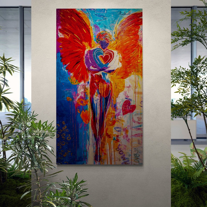 Embrace of Infinite Love canvas print in room setting - limited edition art by Ivan Guaderrama