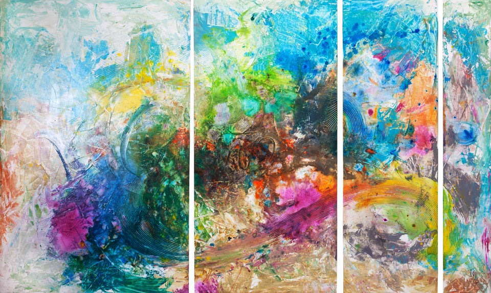 Cariño canvas print in room setting - abstract art by Ivan Guaderrama