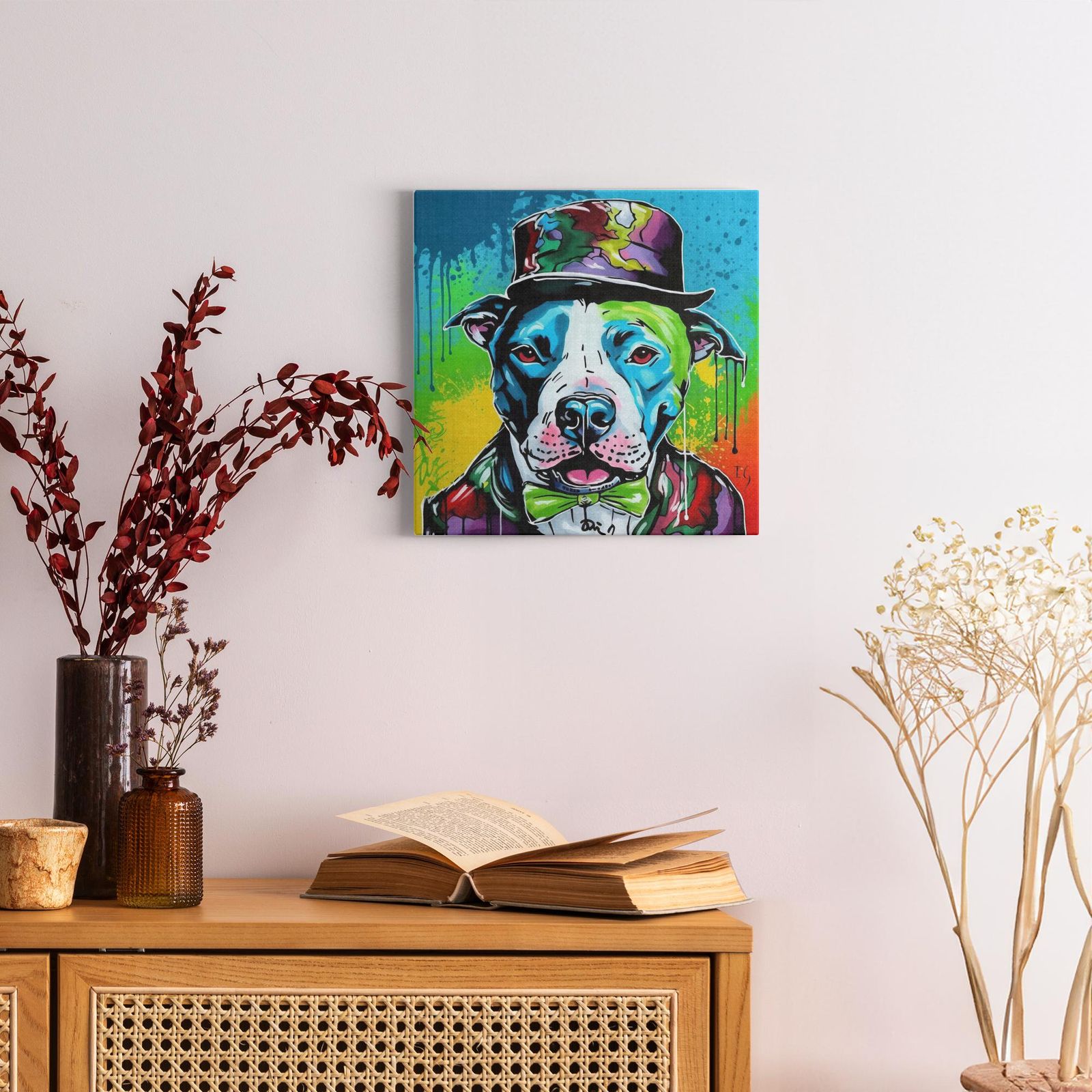 Charming Rainbow Pitbull artwork detail - colorful pet portrait art wall art