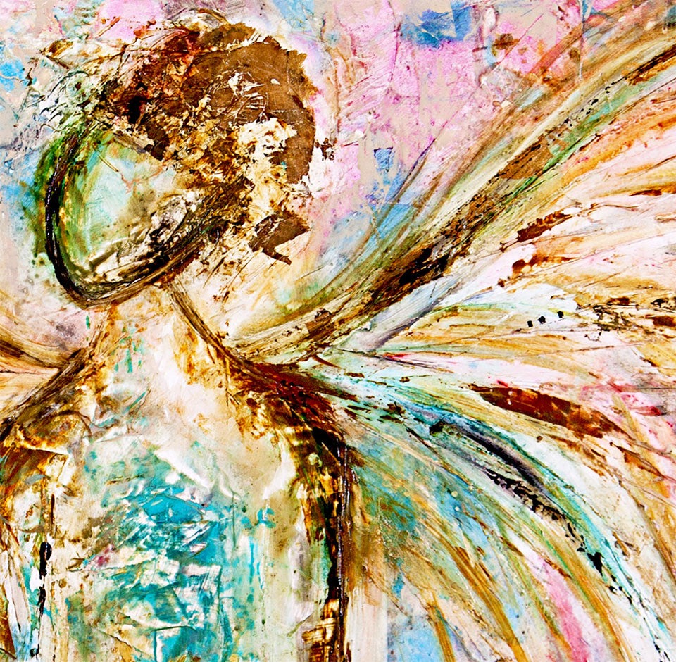 Angel Michel canvas print in room setting - angel painting by Ivan Guaderrama