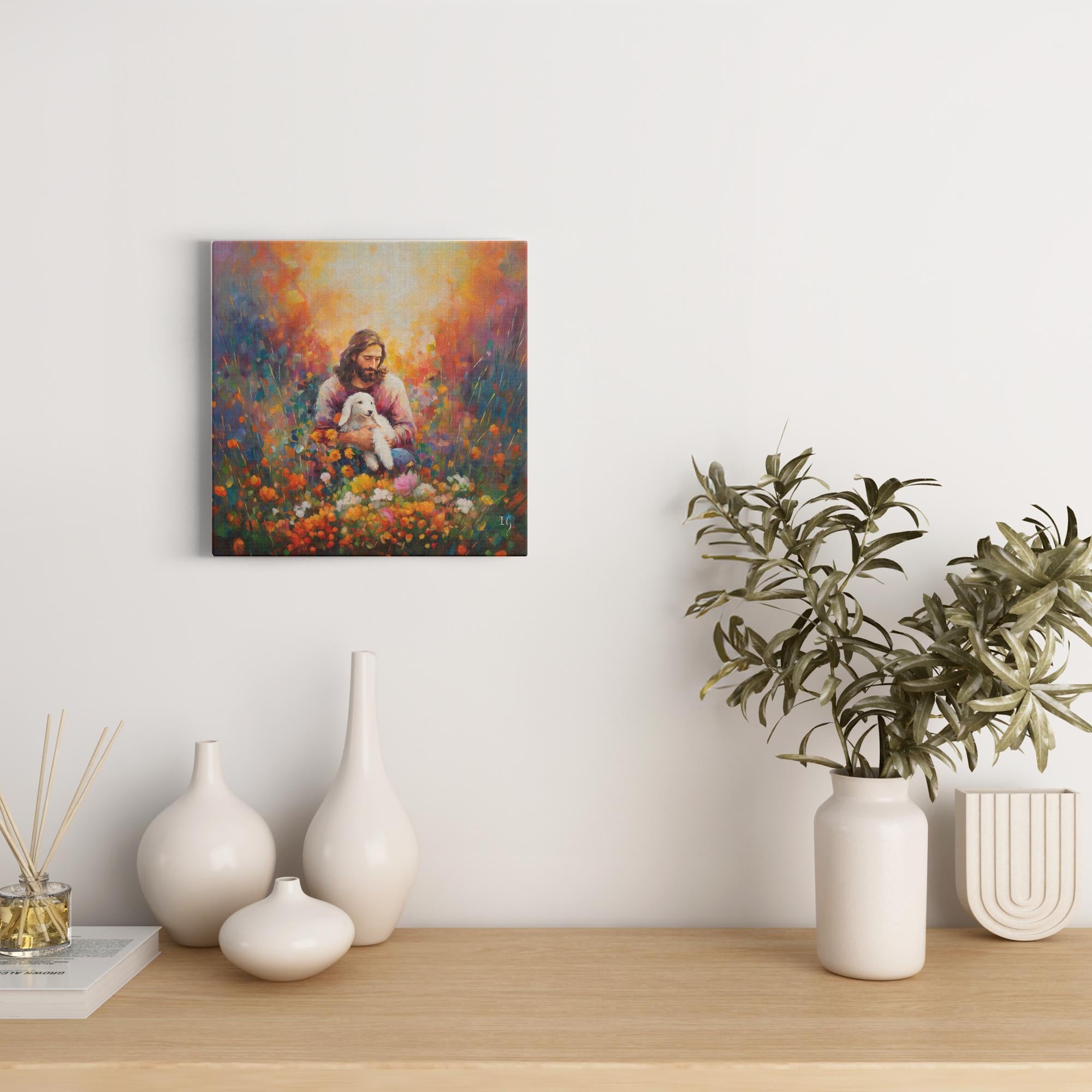 Jesus in the Midst of Serenity artwork detail - smiling Jesus painting wall art