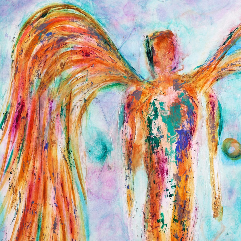 Fullness canvas print in room setting - angel painting by Ivan Guaderrama