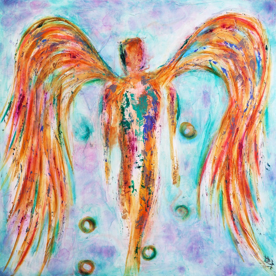 Fullness canvas print in room setting - angel painting by Ivan Guaderrama