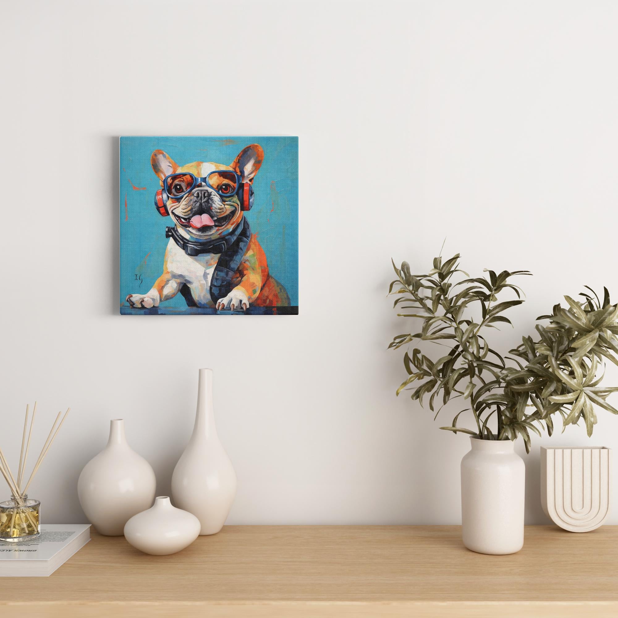 Bull Sophisticate artwork detail - colorful pet portrait art wall art