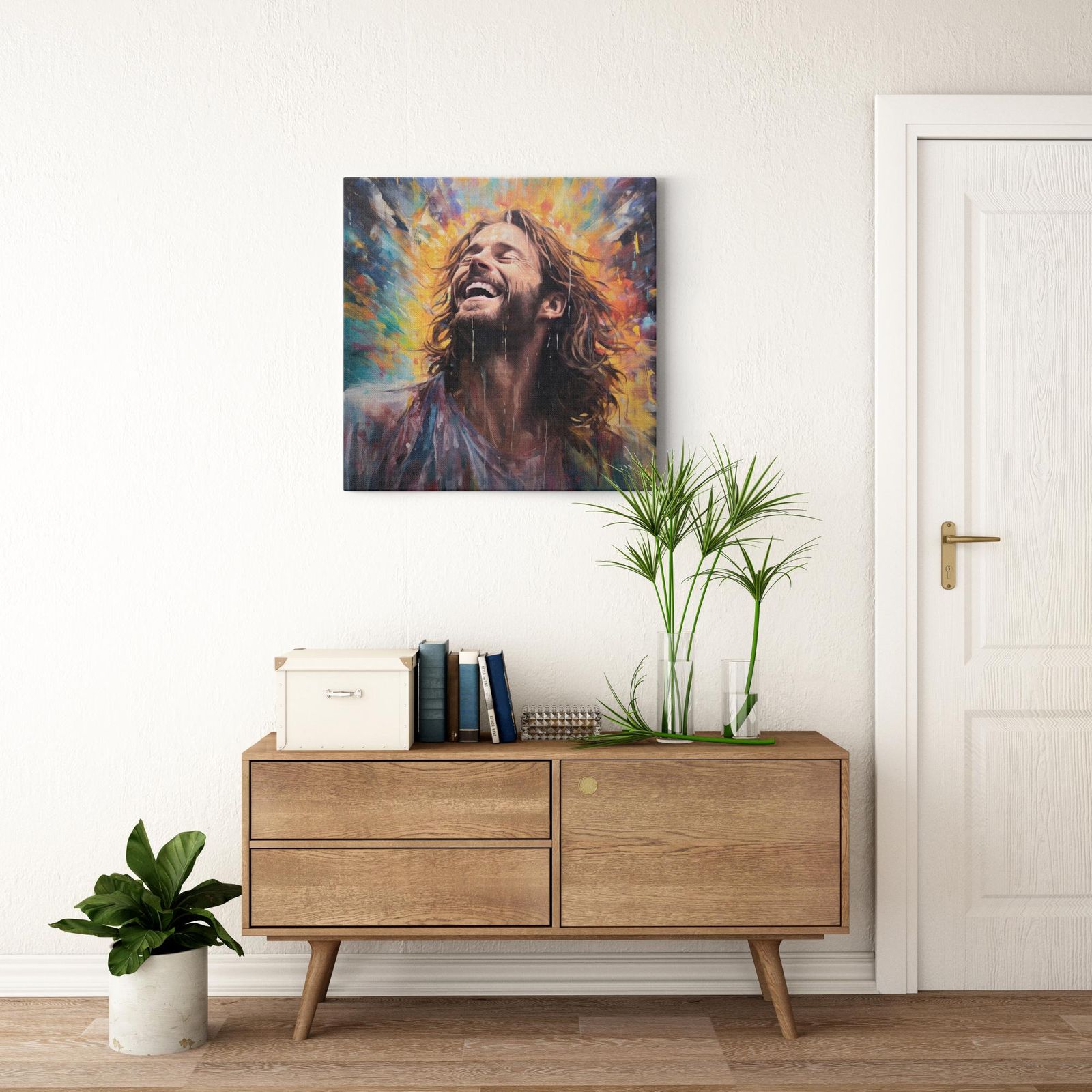 Jesus - Rapture in Rain and Radiance artwork detail - smiling Jesus painting wall art