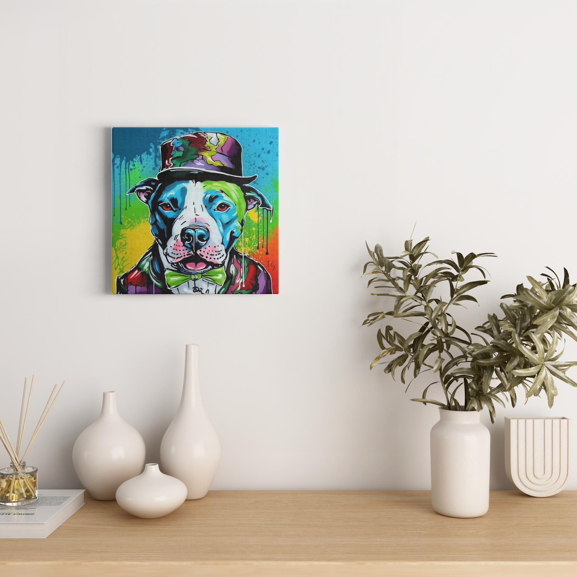 Charming Rainbow Pitbull artwork detail - colorful pet portrait art wall art