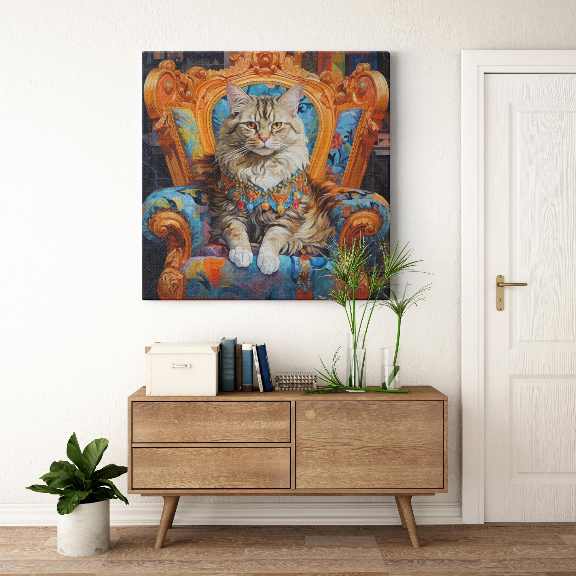 Majestic Cat artwork detail - colorful pet portrait art wall art