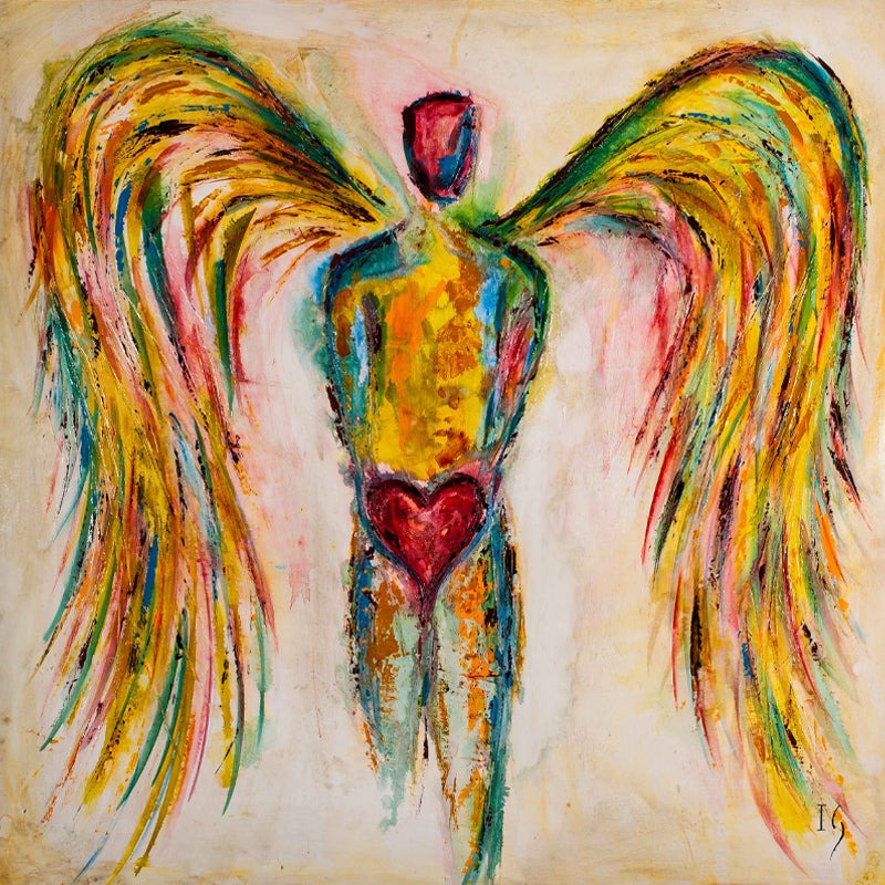 Guard your heart canvas print in room setting - original painting by Ivan Guaderrama