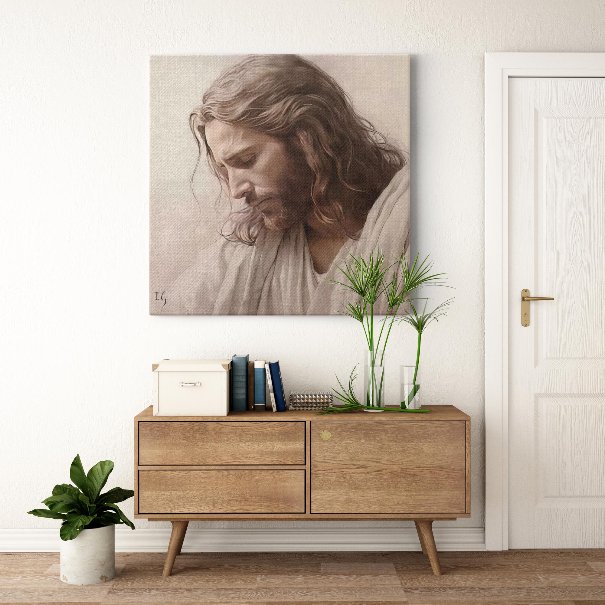 Jesus - Whispers of Grace artwork detail - smiling Jesus painting wall art