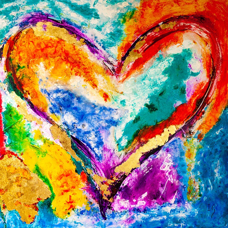 Golden Heart - original heart painting by Ivan Guaderrama