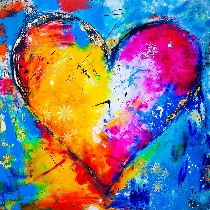 Golden Heartbeat - original heart painting by Ivan Guaderrama