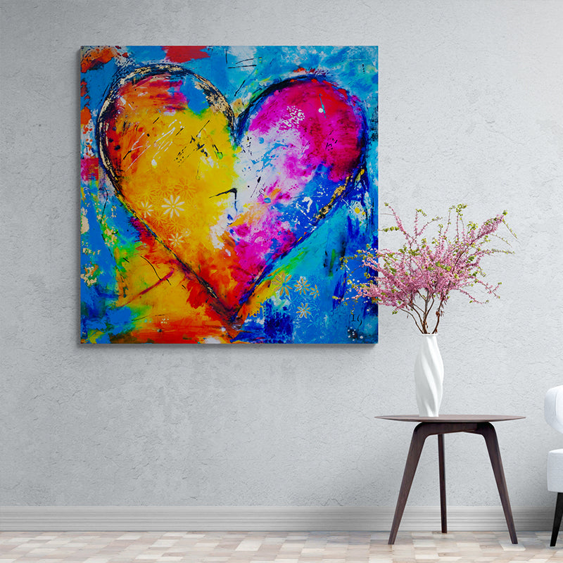 Golden Heartbeat canvas print in room setting - heart painting by Ivan Guaderrama