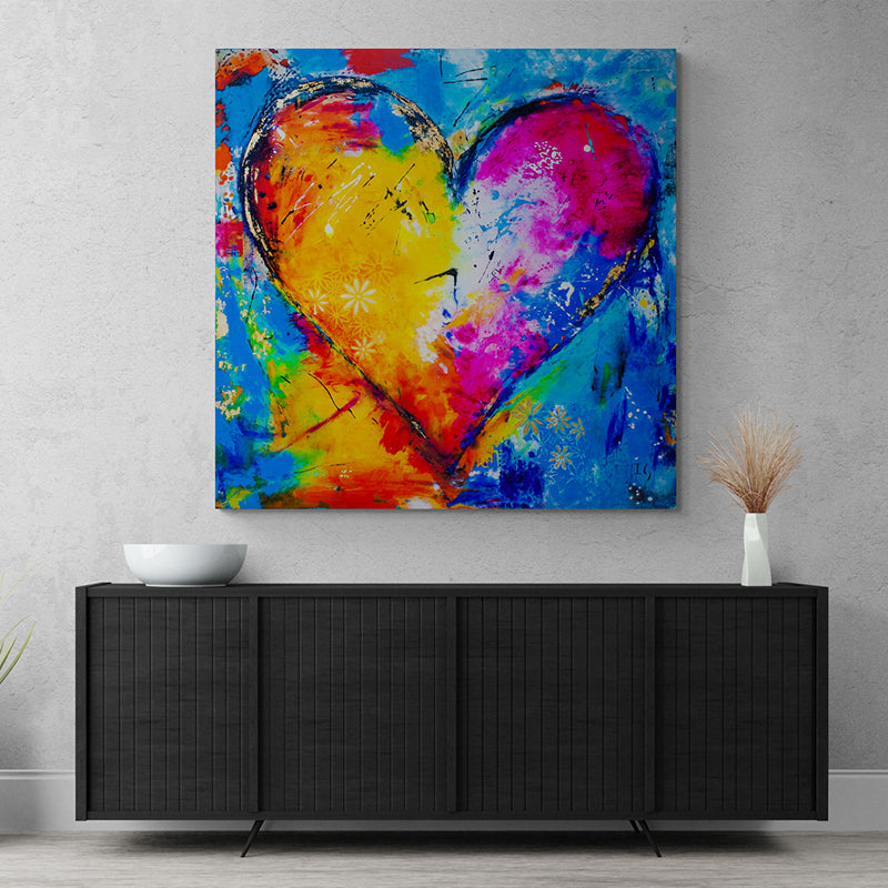 Golden Heartbeat canvas print in room setting - heart painting by Ivan Guaderrama