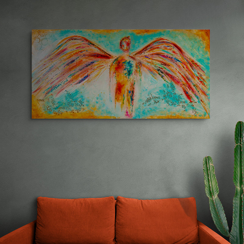 Guardian Of Love canvas print in room setting - original painting by Ivan Guaderrama