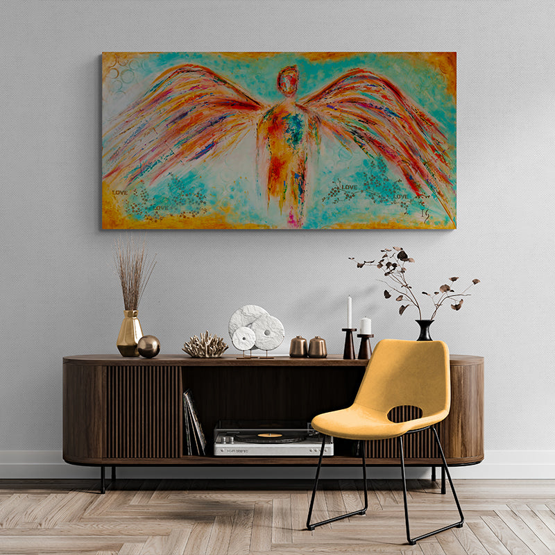 Guardian Of Love canvas print in room setting - original painting by Ivan Guaderrama