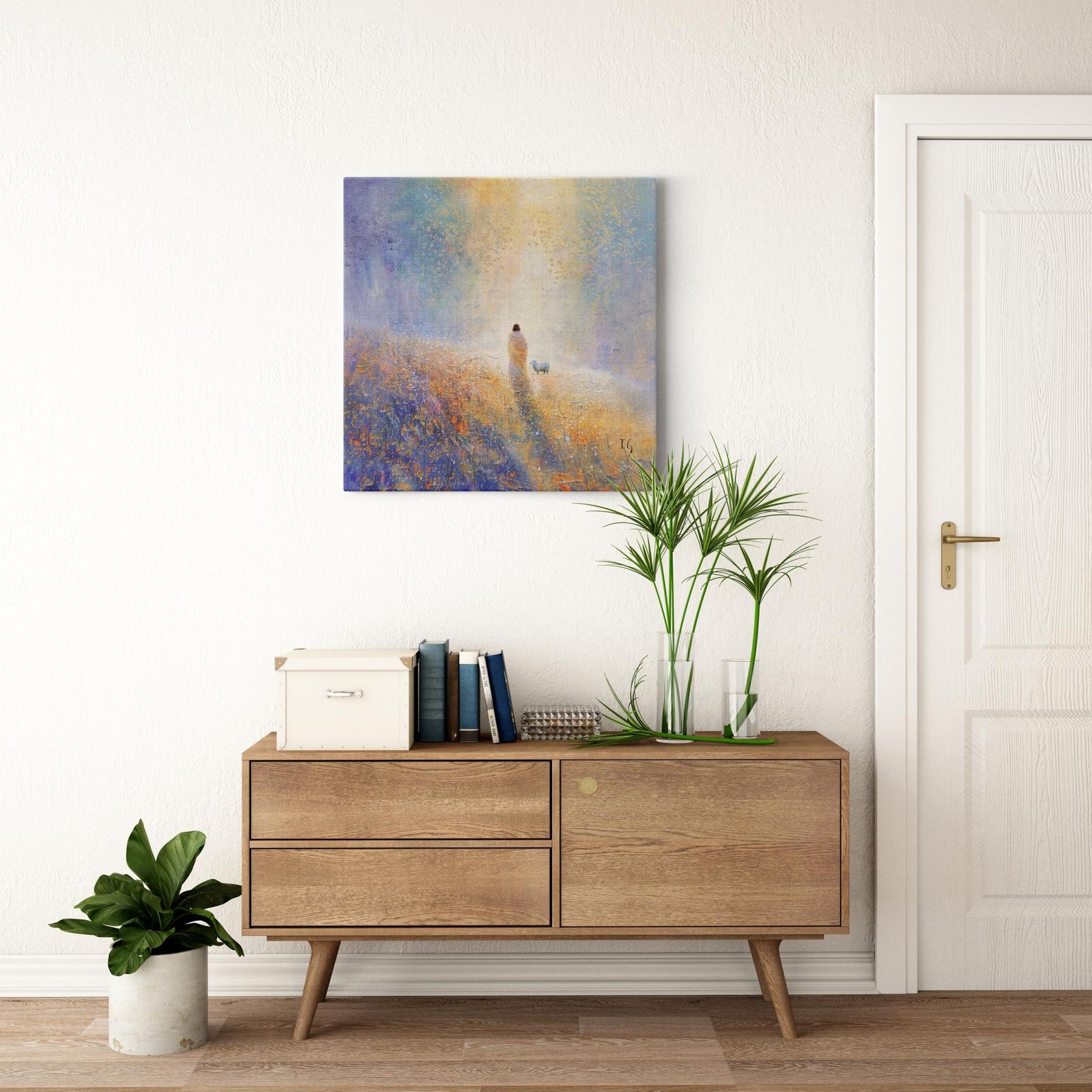 Path to Light artwork detail - smiling Jesus painting wall art