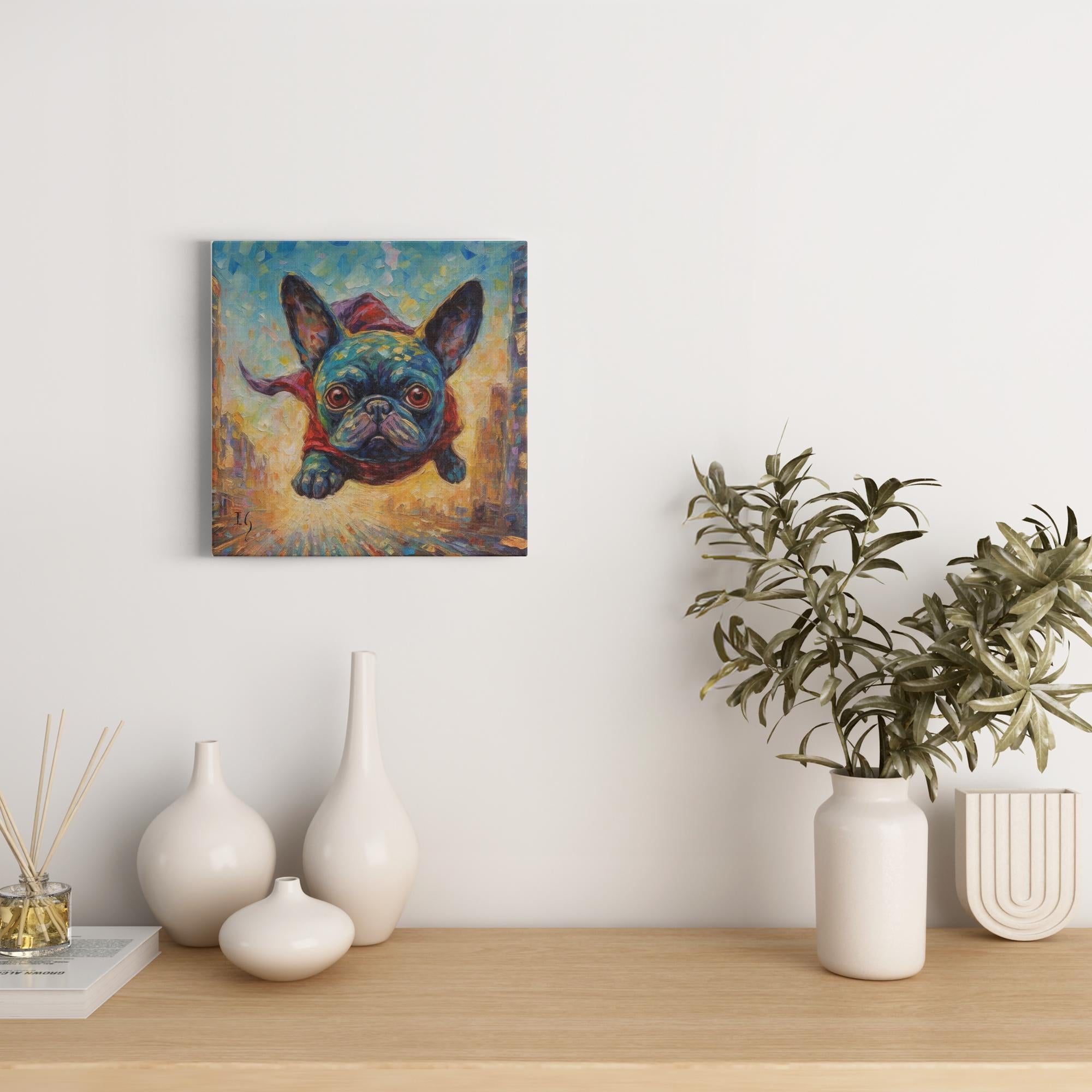 Flight of the Furry Hero artwork detail - colorful pet portrait art wall art