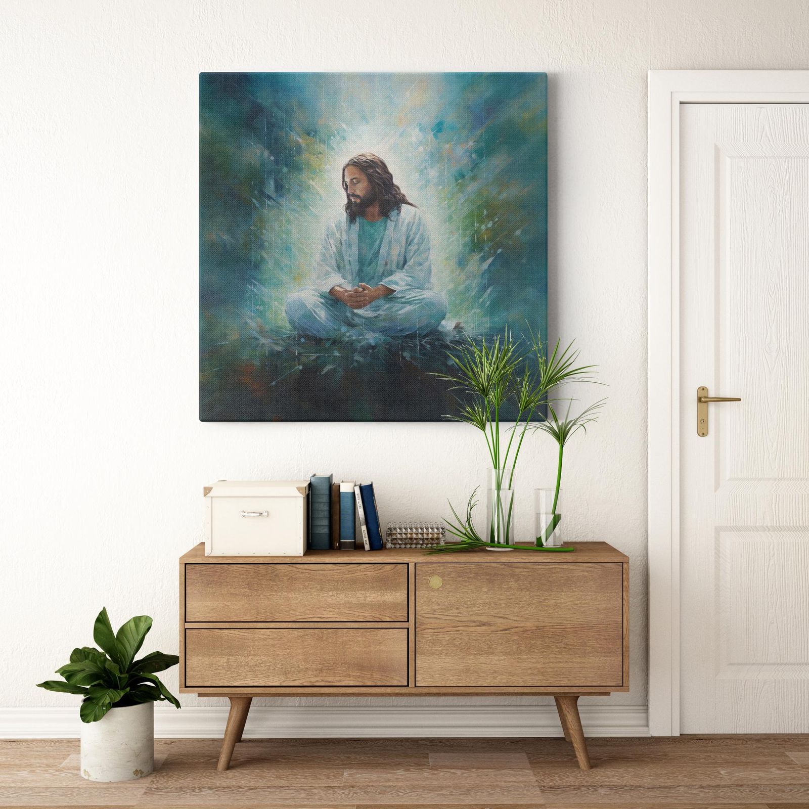 Jesus Serene Meditation artwork detail - smiling Jesus painting wall art