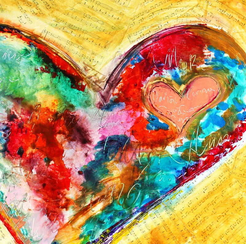 Happiness canvas print in room setting - heart painting by Ivan Guaderrama