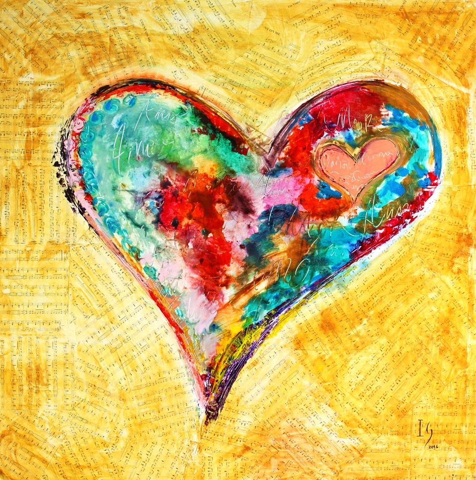 Happiness canvas print in room setting - heart painting by Ivan Guaderrama