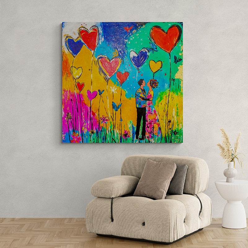 Hearts That Rise canvas print in room setting - heart painting by Ivan Guaderrama